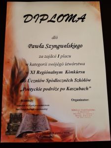 Sukces ucznia naszej szkoły w XI Regionalnym Konkursie - Poetyckie podróże po Kaszubach
